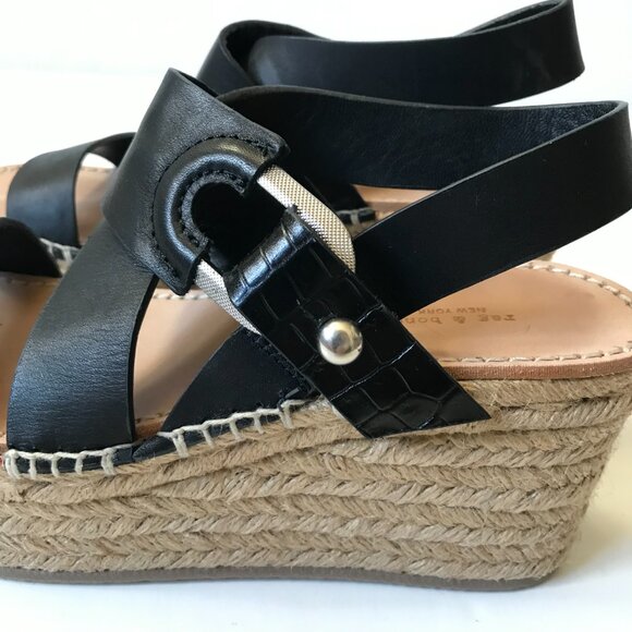 Rag & Bone August Platform Espadrille Sandals Womens 36 6 Black Tan Leather Shoe - Picture 7 of 11
